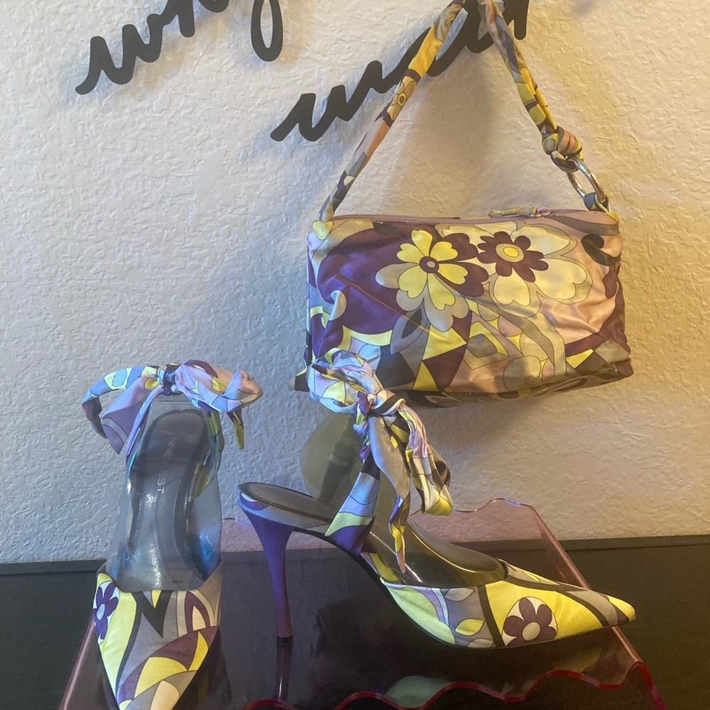 Nine West Purple Floral Heels and Bag Set